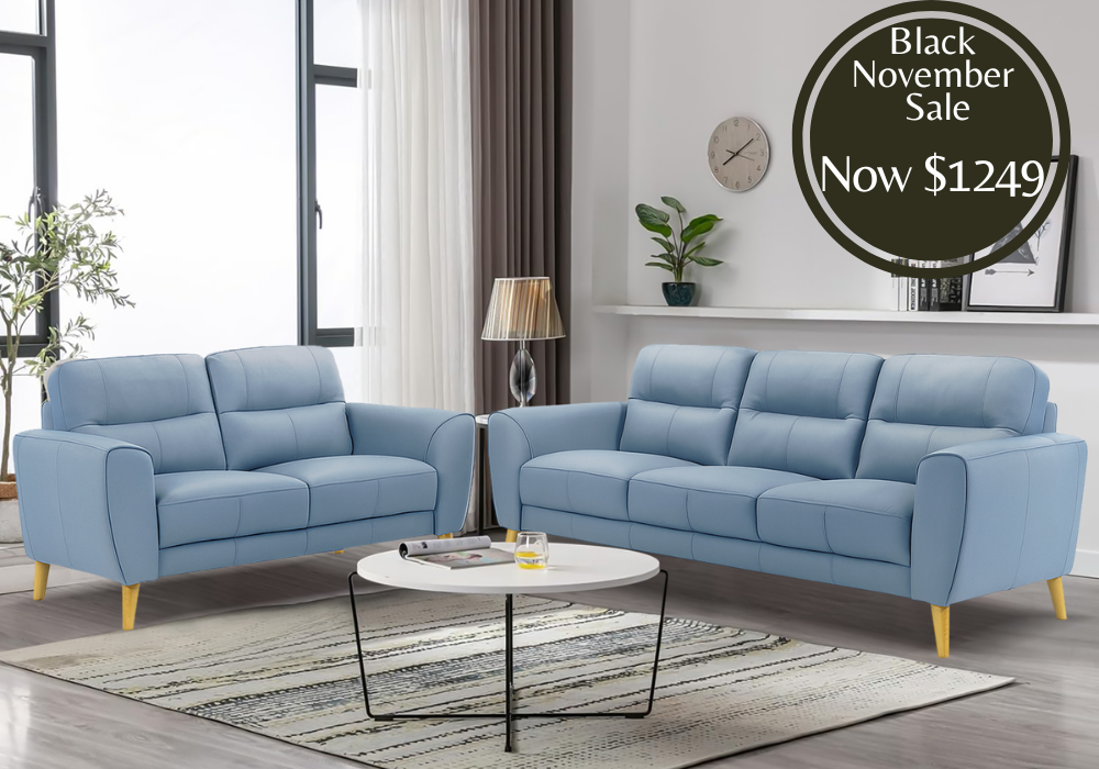 Otto 3 + 2 Leather Lounge - Blue